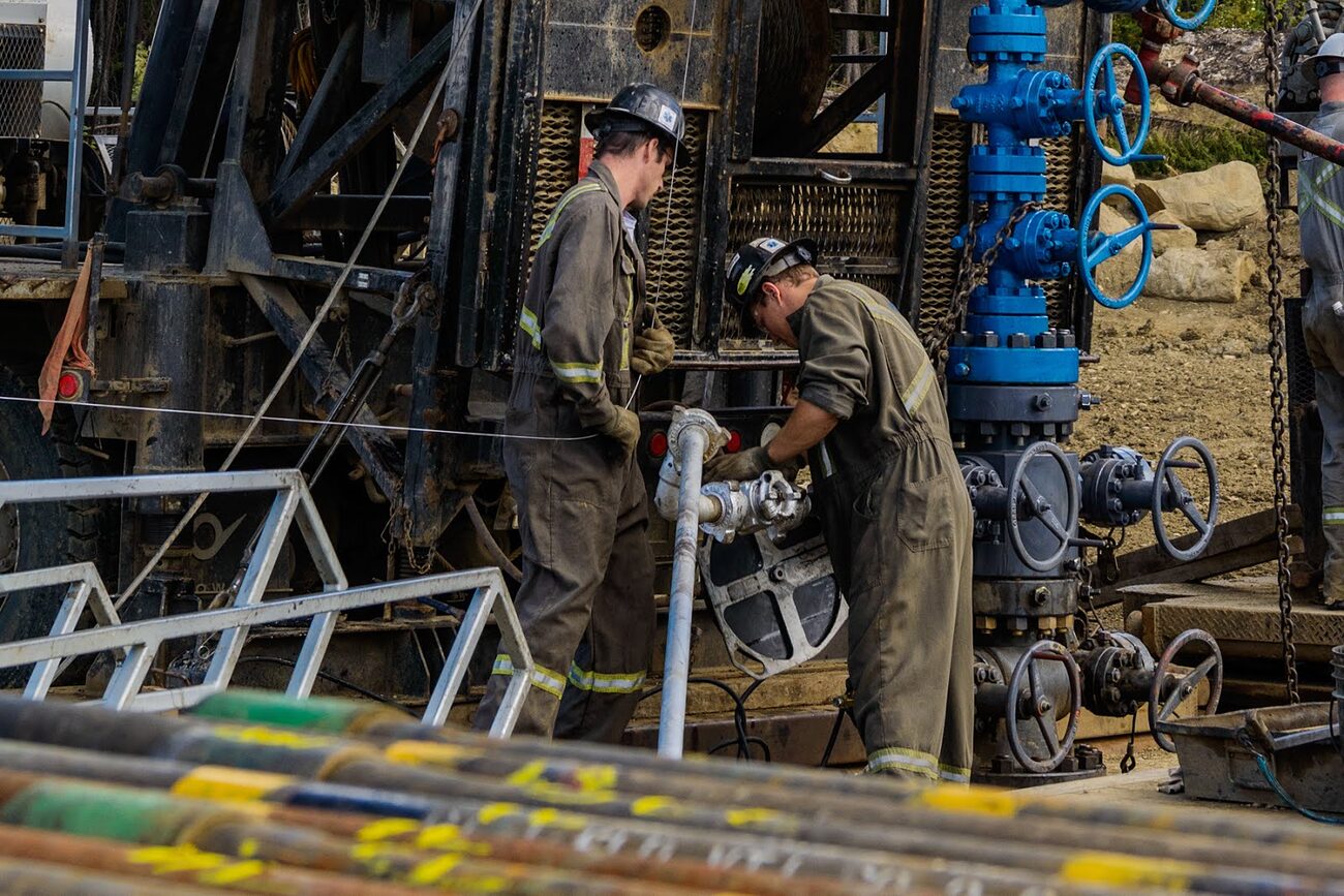 Bullet Wireline crew working at a wellhead on location